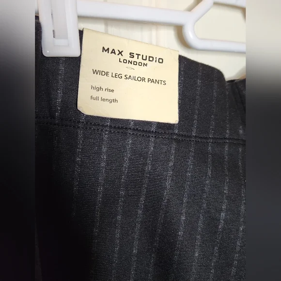 Max Studio High Rise, Wide-legged Black Pinstripe Sailor Pants. NWT. Size L. - Picture 4 of 10